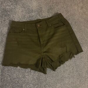 Aerie Olive Green Distressed Women Shorts